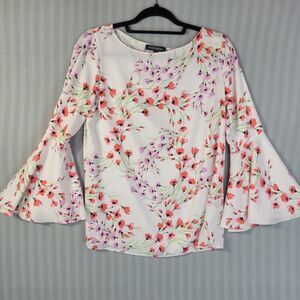 banana republic womens top size small floral print bell sleeve boho chiffon